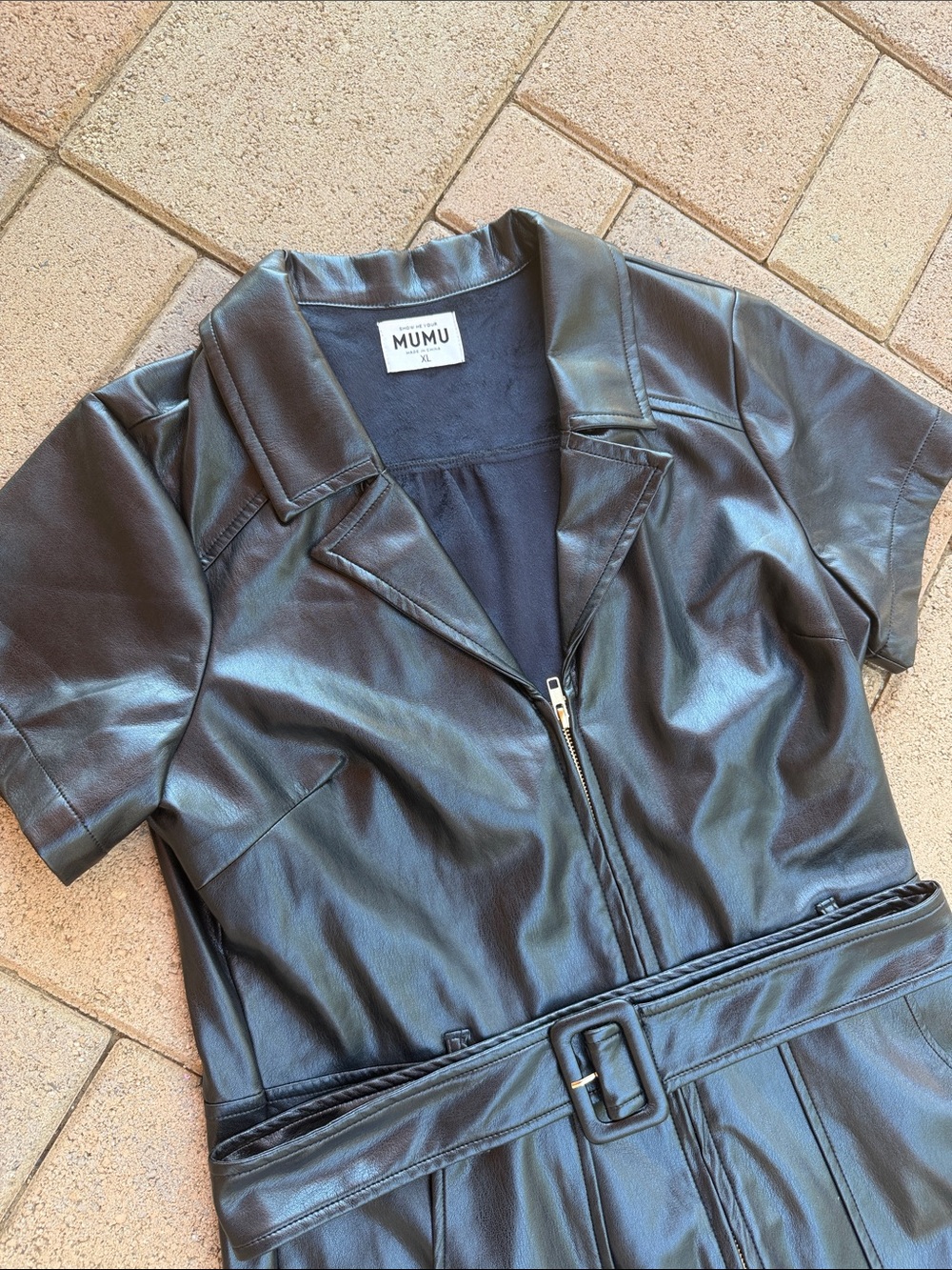 Show Me Your MuMu Black Faux Leather Belted Short Dress - Picture 4 of 5